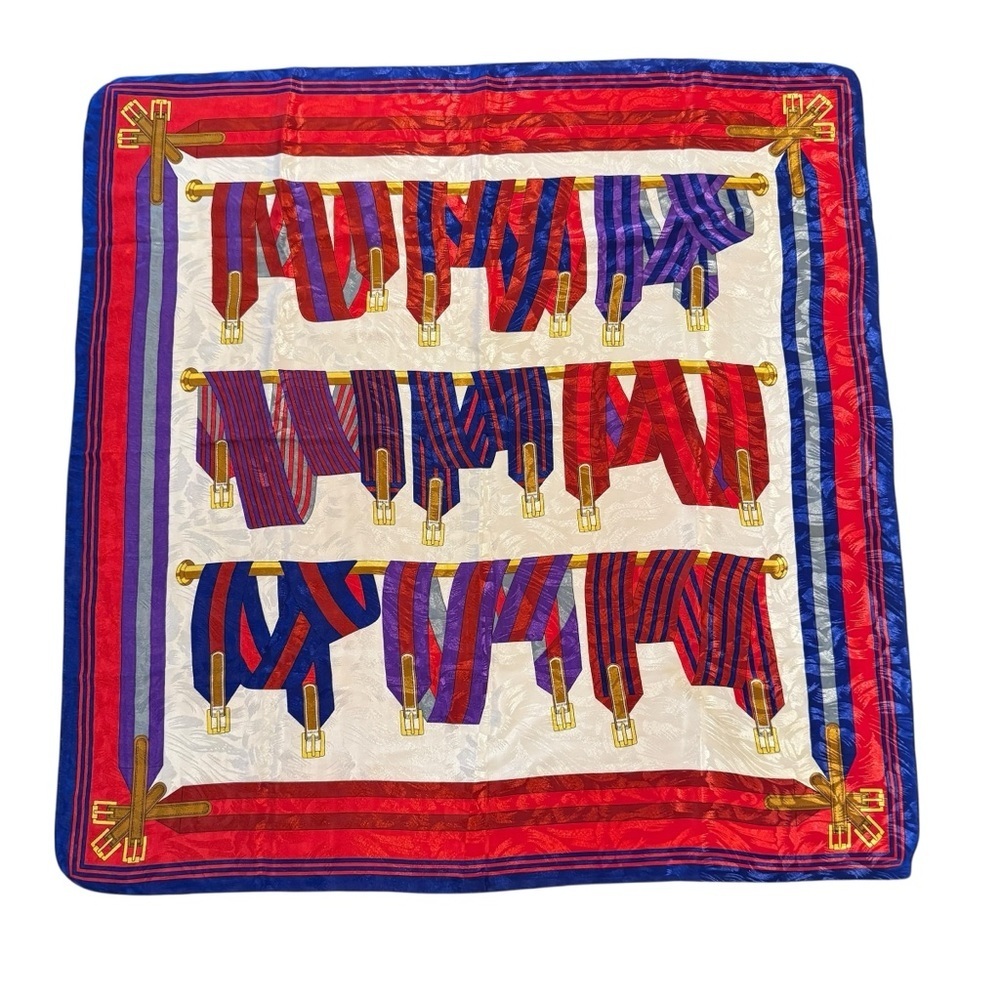 Vintage Peacock Silk Trading Scarf 34x34 Belt Tie Print Red Blue